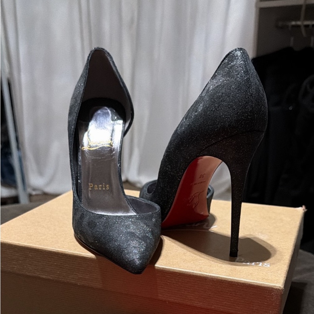 Christian Louboutin Black Suede Pointed-Toe Stiletto Pumps with Red Soles
